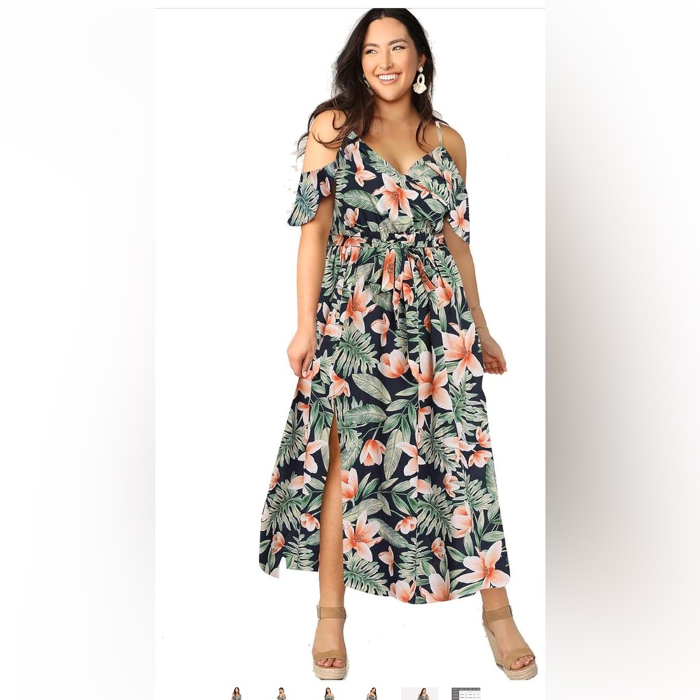Woman’s 1XL tropical floral print maxi dress